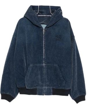 Alexander Wang Logo-Embroidered Hooded Denim Jacket - Blue