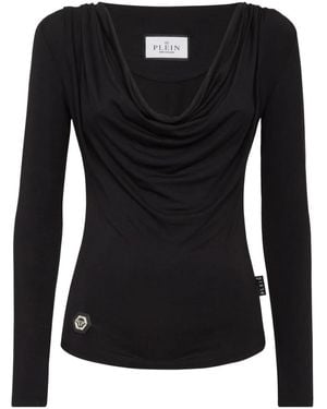 Philipp Plein Cowl-Neck Long-Sleeve Top - Black