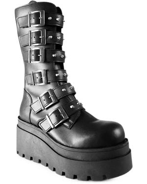 Altercore Como Vegan Buckled Spiked Platform Boots - Black