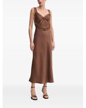 Bardot Lace-Trim Midi Dress - Brown