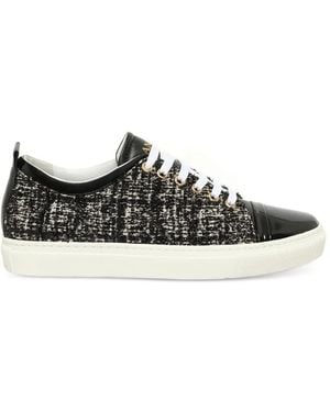Lanvin Tweed Patent-Leather Sneakers - Black