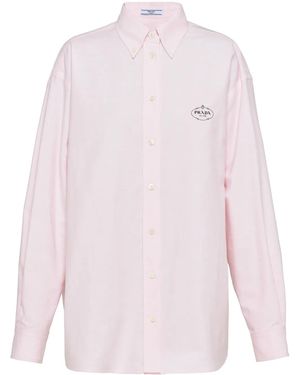 Prada Camisa De Algodón Oxford Bordada, Mujer, Talla - Rosa