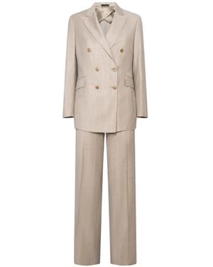Franzese Collection Lady Diana Double-Breasted Pinstripe Suit - Natural