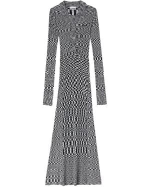 Ganni Polo Space-Dye Ribbed-Knit Maxi Dress - Grey