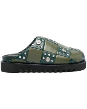 Toga Virilis Checkerboard-Pattern Leather Slides - Green