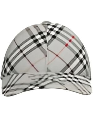 Burberry Check-pattern Embroidered Cap - グレー