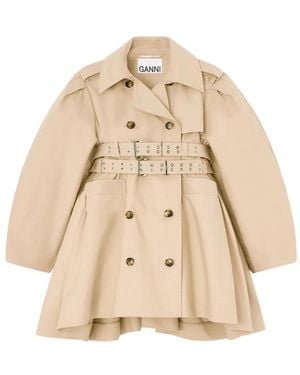 Ganni Peplum-Waist Double-Belted Trench Coat - Natural