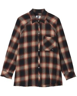 Izzue Check Raw-Edge Shirt - Brown