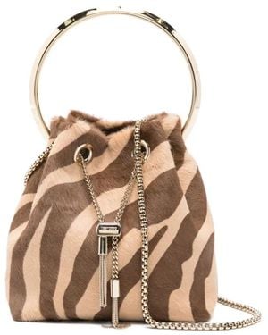 Jimmy Choo Bon Bon zebra-pattern bucket bag - Marrón