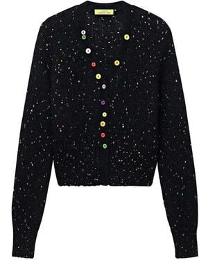 Shanghai Tang Daily Blessing Speckled Knit V-Neck Cardigan - Black