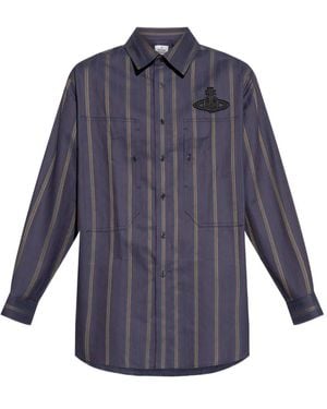 Vivienne Westwood Gestreiftes Hemd mit Orb-Verzierung - Blau