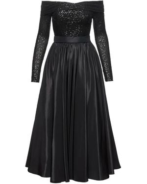 Nissa Off-Shoulder Midi-Jurk Met Pailletten - Zwart