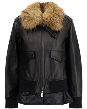 Sacai Plush-Collar Leather Jacket - Black