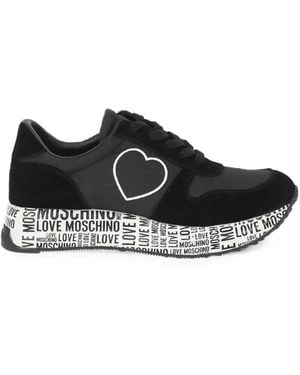 Moschino Heart-Motif Suede-Panel Trainers - Black