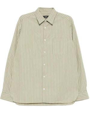 【美品】A.P.C ストライプシャツ　Mサイズ　カーキ色　ロゴ入り メンズ A.P.C. ストライプ ポケットシャツ ピンク | Lyst