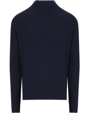 Tagliatore High-Collar Ribbed Cashmere Turtleneck - Blue