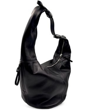 Bonastre Bow Curved-Zip Leather Shoulder Bag - Black
