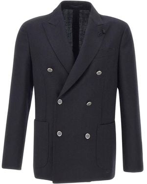 Lardini Herringbone-Pattern Double-Breasted Blazer - Blue