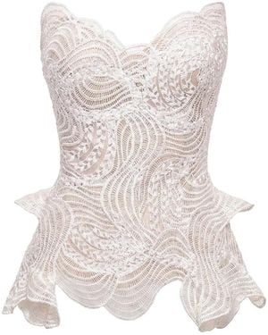 Gemy Maalouf Guipure-Lace Peplum Corset Top - White