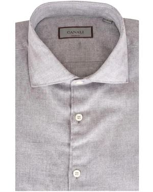 Canali Herringbone-Pattern Shirt - Gray