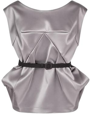 VAQUERA Belted Peplum Top - Grey