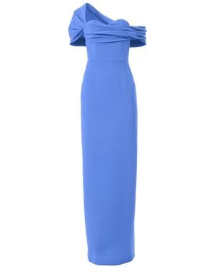 Carolina Herrera Draped Off-Shoulder Column Gown - Blue