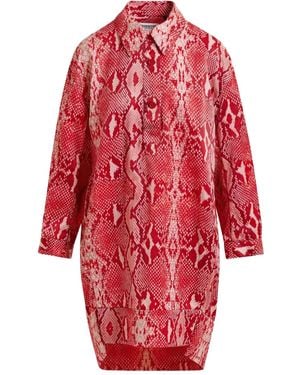 Essentiel Antwerp Snake-Print Shirt Mini Dress - Red