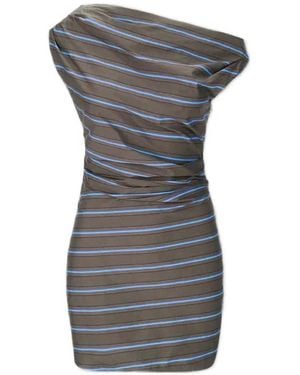 STAUD Striped One-Shoulder Mini Dress - Grey