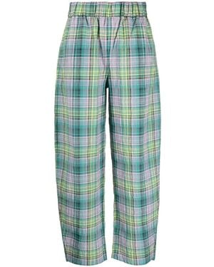 Ganni Check-Pattern Seersucker Pants - Blue