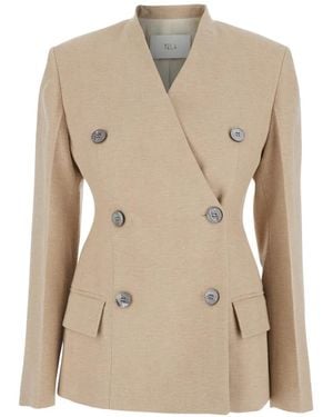 Tela Lapelless Double-Breasted Blazer - Natural