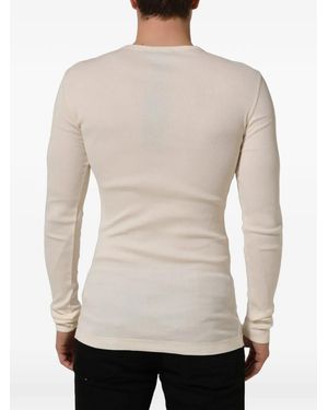 Dolce & Gabbana Ribbed-Knit Long-Sleeve Henley T-Shirt - White