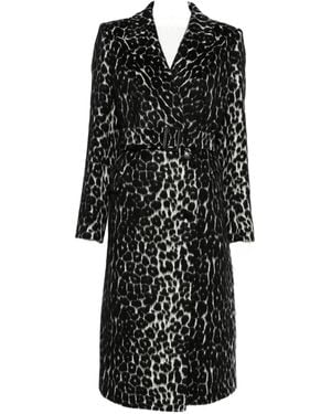 Tagliatore Leopard-Print Belted Coat - Black
