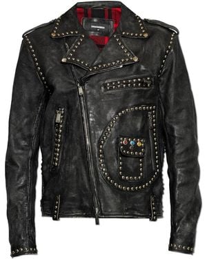 DSquared² Leather Jacket With A Vintage Effect - Black
