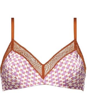 Eres Indie Geometric-Print Lace-Trimmed Bra - Pink