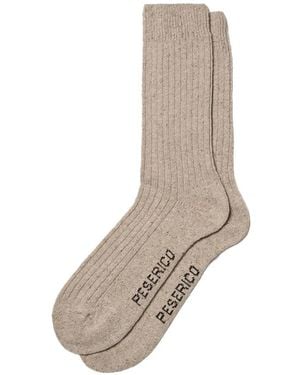 Peserico Ribbed-Knit Logo-Print Socks - Natural
