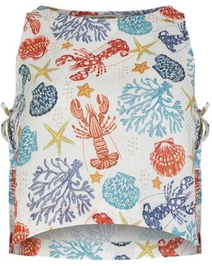 Paramidonna Graphic-Print Tie-Side Top - Blue