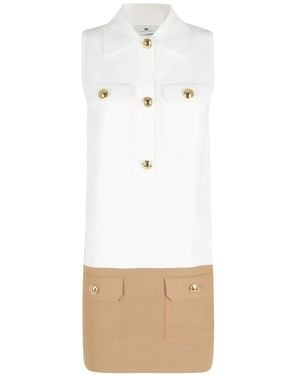 Elisabetta Franchi Pocket Collared Shirtdress - White
