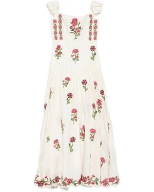 Agua Bendita Vestido Siembra Quebrada con motivo floral - Blanco