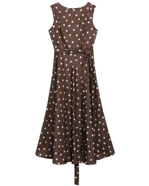 Max Mara Polka-Dot Belted Midi Dress - Brown