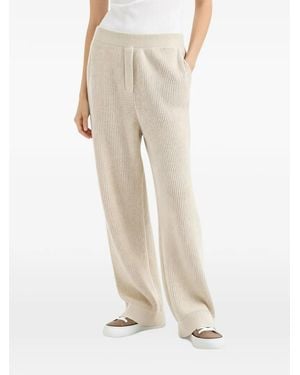 Brunello Cucinelli Ribbed-Knit Wide-Leg Track Pants - Natural