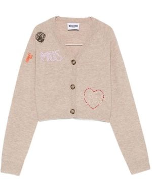 Moschino Embroidered-Logo Cardigan - Natural