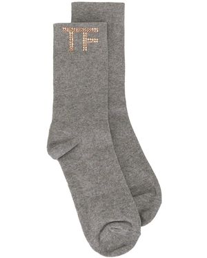 Tom Ford Gem-Embellished Logo Socks - Grey