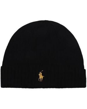 Ralph Lauren Polo Pony Embroidered Beanie Hat - Black