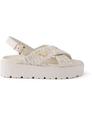 Prada Matelassé Nappa-Leather Flatform Sandals - White