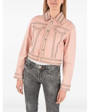 Philipp Plein Crystal-Embellished Leather Jacket - Blue