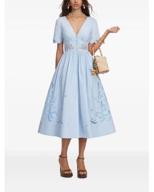 Self-Portrait Embroidered Midi Dress - Blue