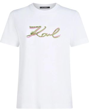 KARL LAGERFELD Sequin-Signature Organic Cotton T-Shirt - White