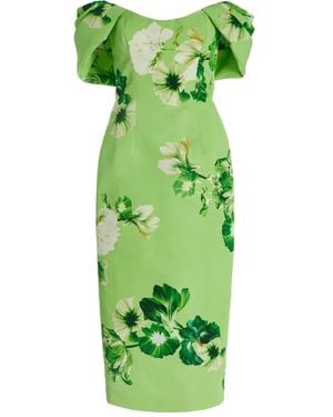 Monique Lhuillier Floral-Print Midi Dress - Green