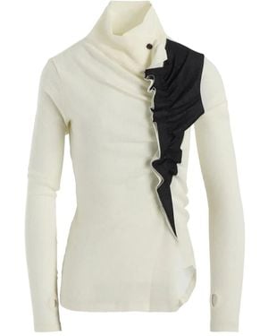 Y's Yohji Yamamoto Ribbed Ruffled Top - White
