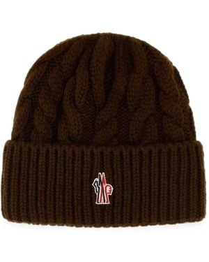 Moncler Cable-Knit Beanie Hat - Brown